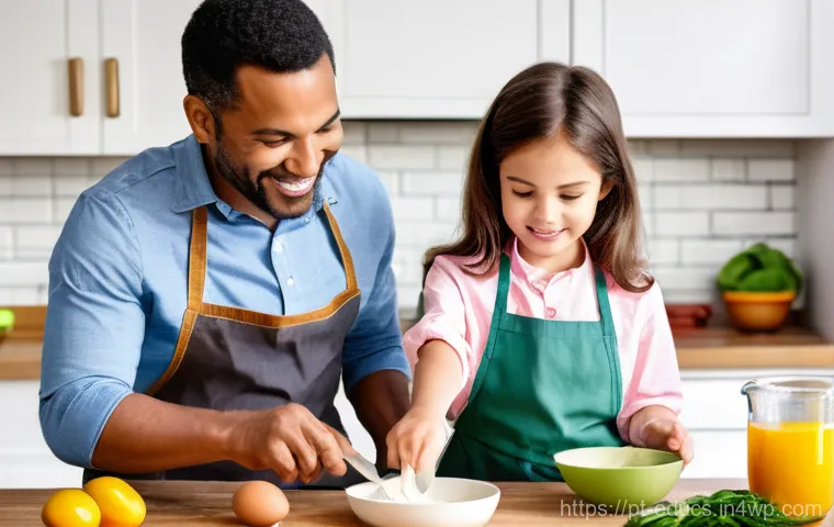 아이와 함께 요리하며 배울 수 있는 영양 교육 - **Prompt 1: Little Explorers in the Kitchen**
A bright and airy modern kitchen, filled with natu... 아이와 함께 요리하며 배울 수 있는 영양 교육 - **Prompt 1: Little Explorers in the Kitchen**
A bright and airy modern kitchen, filled with natu...